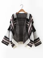 Romwe Black Contrast Ribbed Trim Dolman Sleeve Sweater Coat