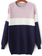 Romwe Color Block Raglan Sleeve Long Sweater