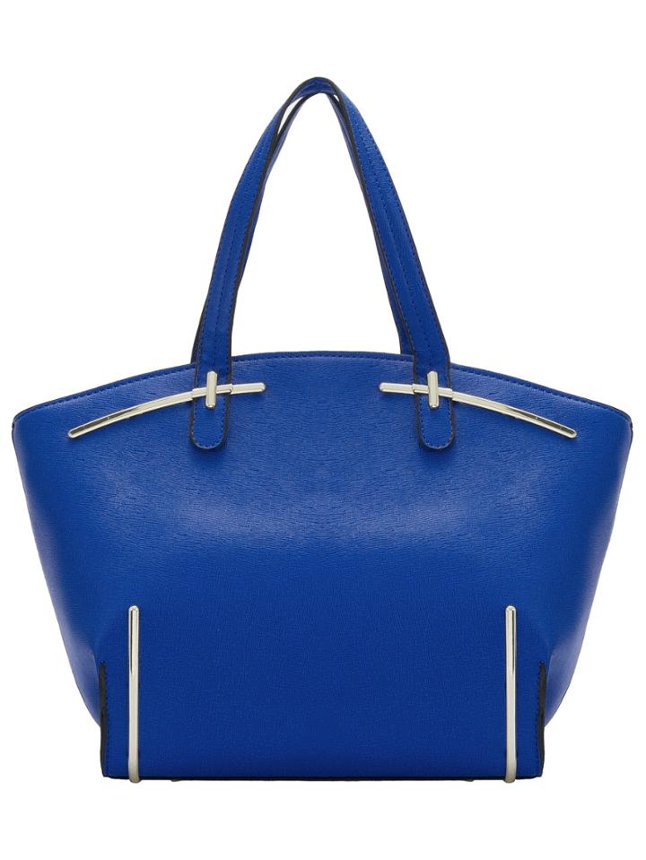 Romwe Royal Blue Metal Embellished Pu Tote Bag