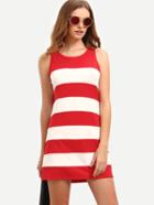 Romwe Red White Striped Sleeveless Dress
