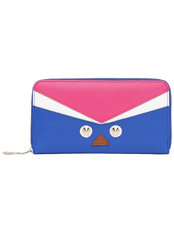 Romwe Pink Blue Rivet Pu Wallet