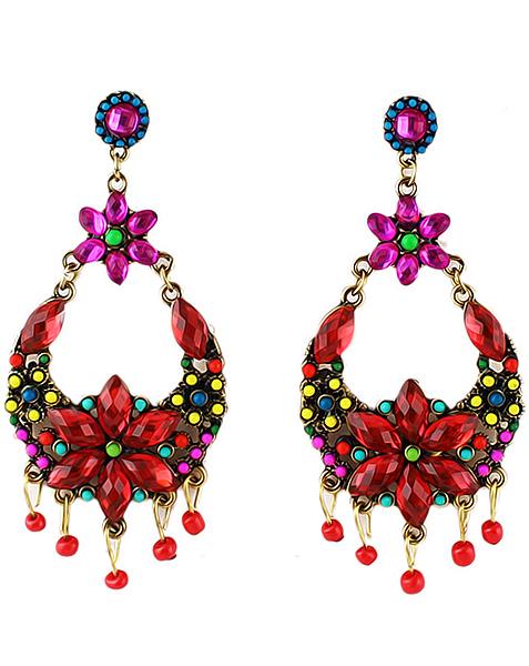 Romwe Bead Tassel Red Pendant Earrings