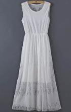 Romwe Sleeveless Hollow Lace White Dress