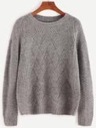Romwe Grey Drop Shoulder Cable Knit Sweater