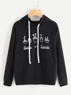 Romwe Plants And Letters Print Hoodie