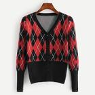 Romwe Single Breasted Argyle Sweater Coat