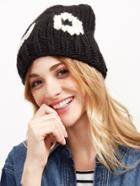 Romwe Black Cute Eye Pattern Beanie Hat