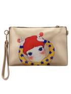 Romwe Cartoon Pattern Gold Clutch Bag