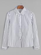 Romwe White Vertical Striped Button Shirt