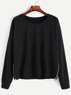 Romwe Black Drop Shoulder Seam Zip Side Sweatshirt