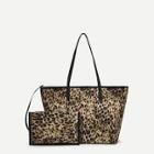 Romwe Leopard Pattern Tote Bag With Clutch