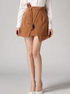 Romwe Belt A-line Khaki Skirt