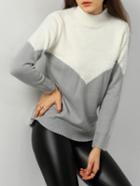 Romwe High Neck Color-block Sweater