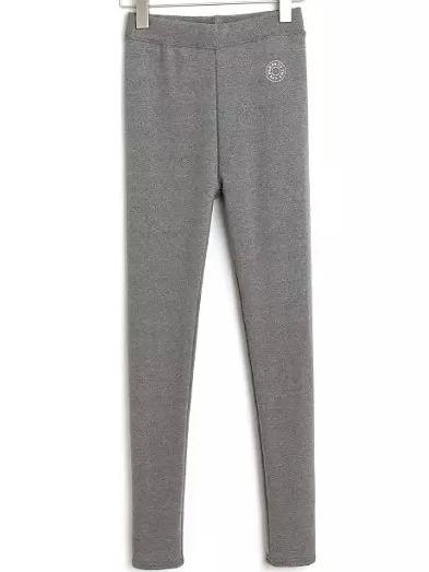 Romwe Elastic Waist Letter Print Grey Leggings