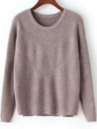 Romwe Dip Hem Slit Brown Sweater