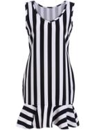 Romwe V Neck Peplum Hem Vertical Striped Dress