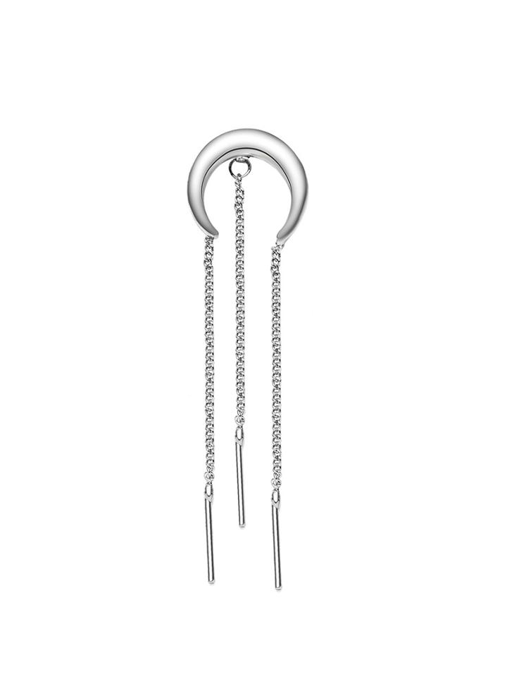 Romwe Silver Plated Moon Design Chain Tassel Single Earring