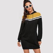 Romwe Cut And Sew Panel Hooded Dress