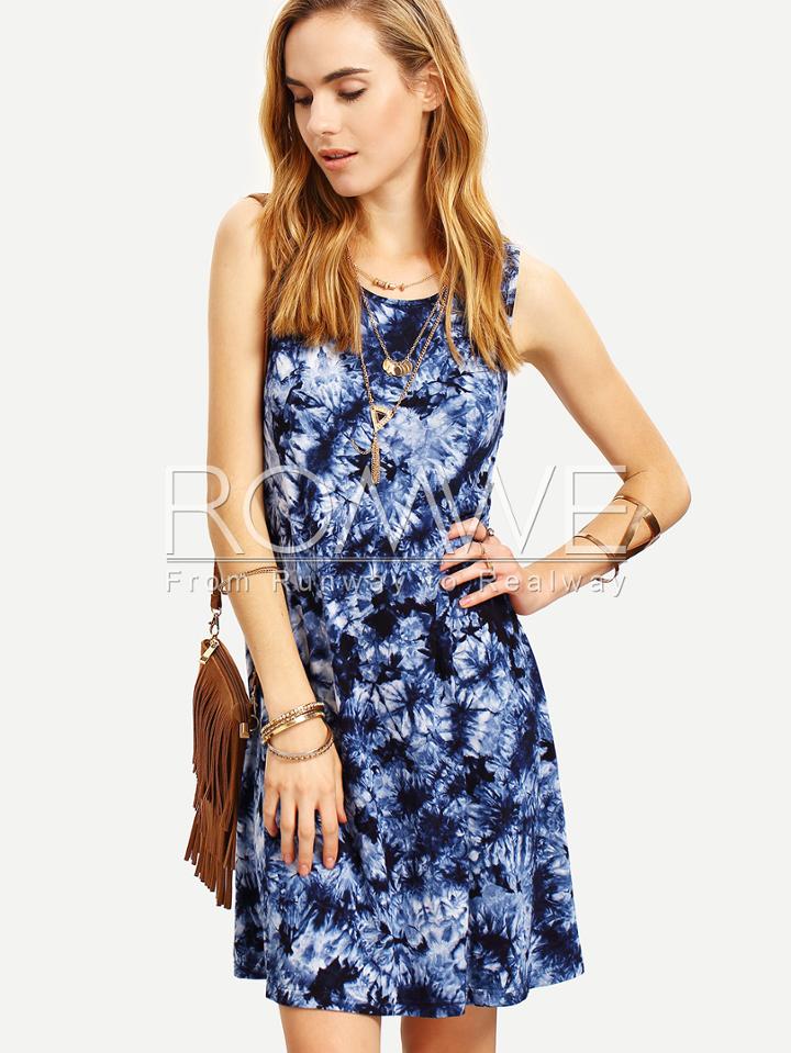 Romwe Multicolor Sleeveless Ikat Print Shift Dress