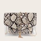 Romwe Tassel Decor Flap Snakeskin Bag