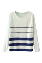 Romwe Lace Panel Striped Blue Jumper