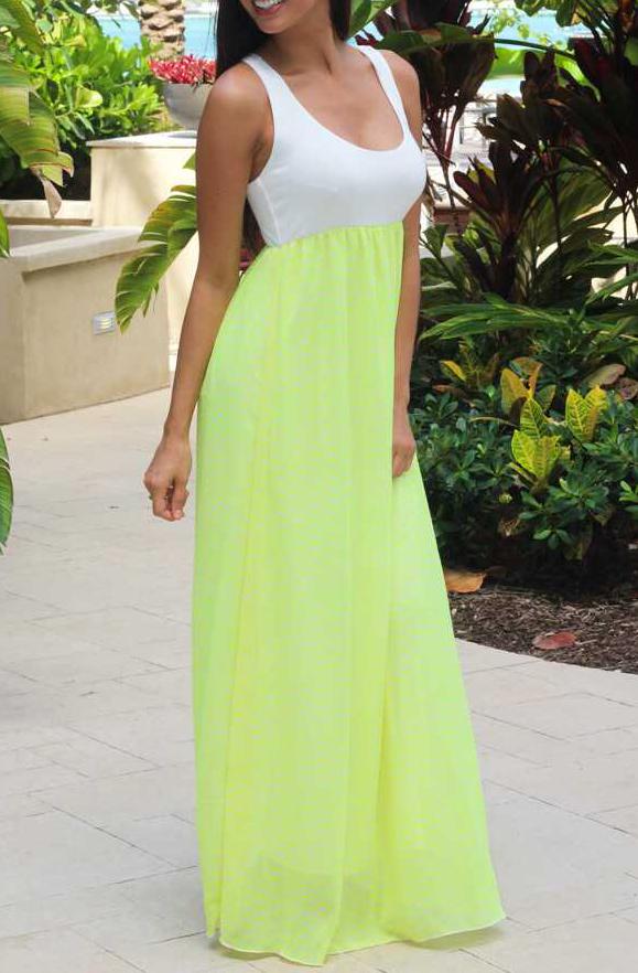 Romwe Scoop Neck Color-block Maxi Dress