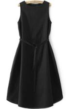 Romwe Back Buttons With Belt Flare Black Dress