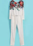 Romwe Floral Belt Slim Jumpsuit