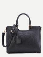 Romwe Black Floral Embossed Handbag With Strap