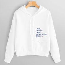 Romwe Letter Embroidery Drawstring Sweatshirt