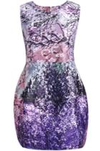 Romwe Purple Round Neck Sleeveless Floral Dress