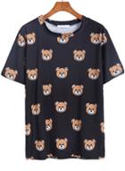 Romwe Black Short Sleeve Bear Print T-shirt