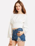 Romwe Contrast Guipure Lace Open Shoulder Shirred Crop Top