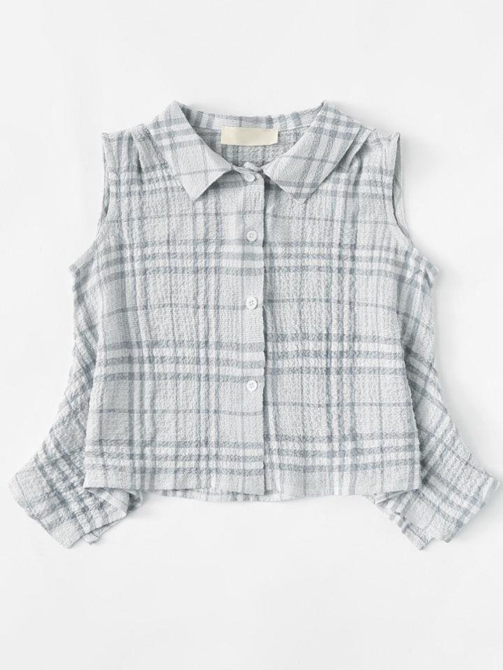 Romwe Tartan Plaid Pointed Hem Flowy Shirt