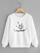 Romwe Unicorn Embroidered Sweatshirt