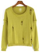 Romwe Round Neck Ripped Loose Sweater