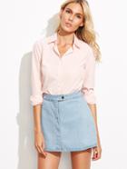 Romwe Light Pink Pointed Collar Curved Hem Blouse