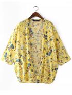 Romwe Yellow Long Sleeve Floral Loose Blouse
