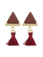 Romwe Winered Color Triangle Shape Tassel Drop Earrings