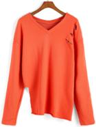 Romwe V Neck Ripped Asymmetrical Orange Sweatshirt