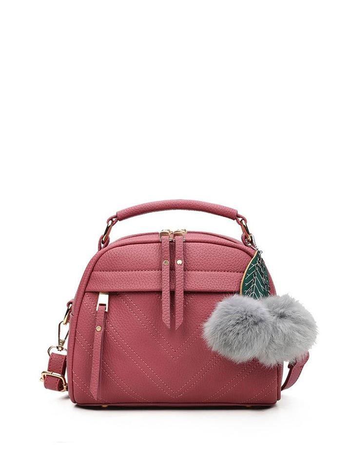 Romwe Chevron Shoulder Bag With Pom Pom