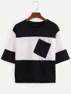 Romwe Black And White Half Sleeve T-shirt