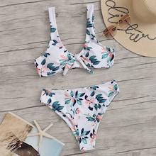 Romwe Random Leaf & Flower Print High Waist Bikini