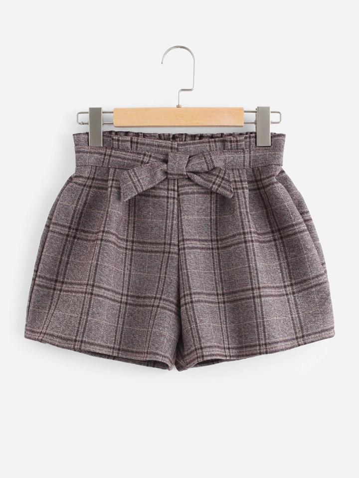 Romwe Glen Plaid Tweed Shorts