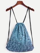 Romwe Blue Water Drop Print Drawstring Backpack