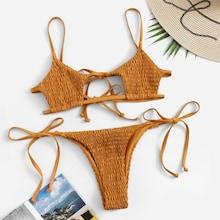 Romwe Smocked Star Top With Tie Side Bikini Set