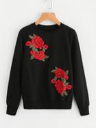 Romwe Embroidered Appliques Sweatshirt