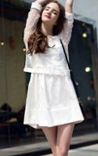 Romwe Lace Polka Dot Top With Sleeveless Flare White Dress