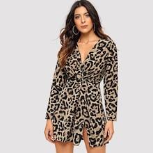 Romwe Deep V-neck Twist Leopard Print Dress