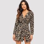 Romwe Deep V-neck Twist Leopard Print Dress
